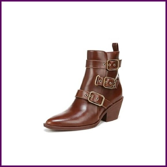 Women's Ankle Boots with Buckles, Square Toe, 2.5 Inch Heel, Zipper Closure - Picture 2 of 8